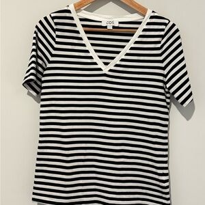 COS Monochrome Striped V-Neck Tee